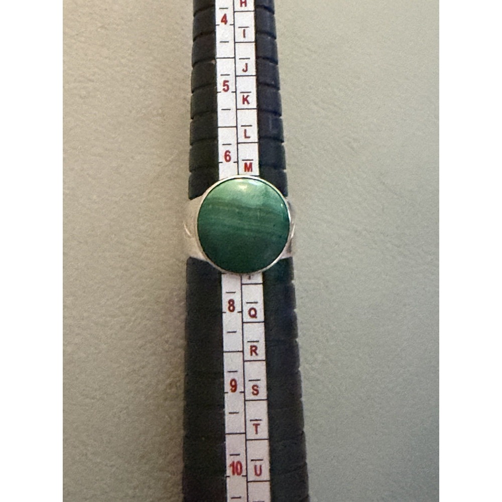 Vintage Sterling Silver Bezel Set malachite Size 7 Ring #614